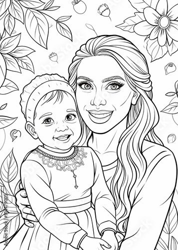 Mother and Child Coloring Page for Relaxation and Creativity