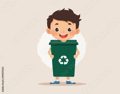 Trashbin with a boy 