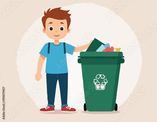 Trashbin with a boy 