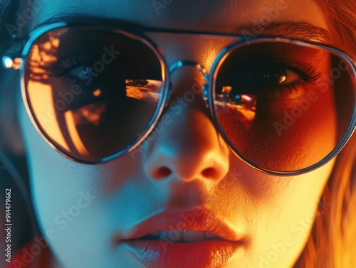 A close-up shot of someone wearing sunglasses