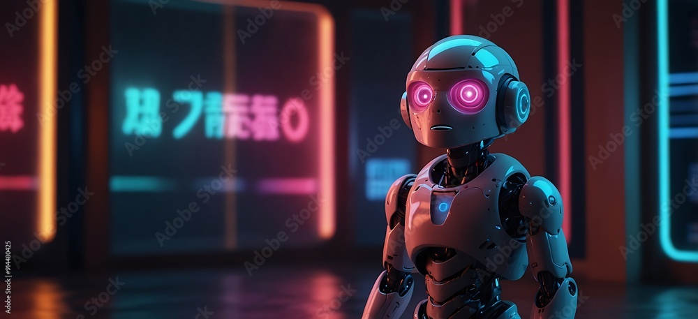 Future Robotic gamer room with colorful neon lights Future Robotic gamer room with colorful neon lights
