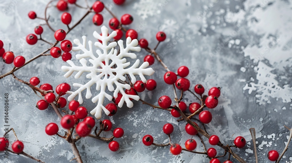 Winter Wonderland - Festive Snowflake and Red Berries Winter Wonderland - Festive Snowflake and Red Berries