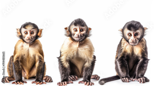 capuchin monkey collection on white background photo