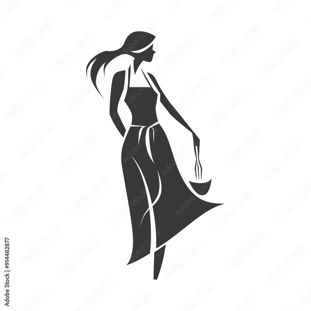 Elegant Silhouette of Woman Chef with Whisk and Bowl Elegant Silhouette of Woman Chef with Whisk and Bowl