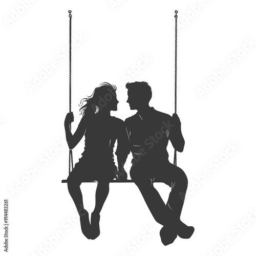 Silhouette Couple Romantically Sharing a Swing