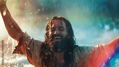 Man with beard water ocean nature wet portrait male caucasian person adult happiness freedom sea young people guy lifestyle summer travel beach sunset happy attractive one