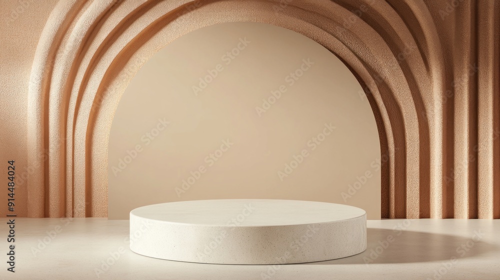 Minimalist Beige Arch with White Round Platform Minimalist Beige Arch with White Round Platform