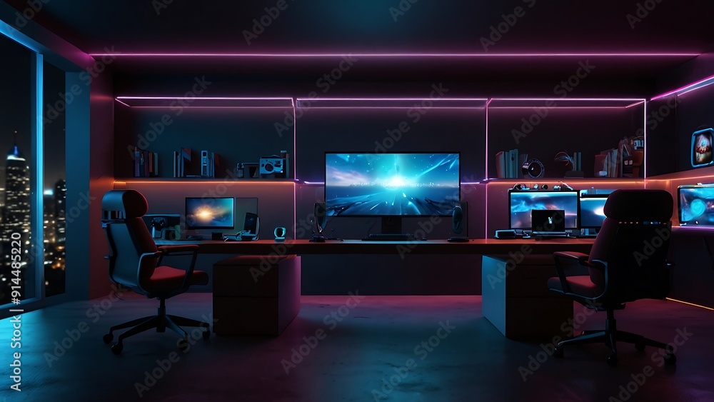 Future Robotic gamer room with colorful RGB lights Future Robotic gamer room with colorful RGB lights