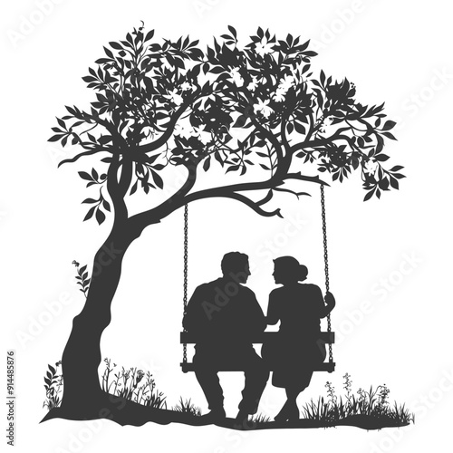 Silhouette Couple Sharing Intimate Moment on Rustic Tree Swing