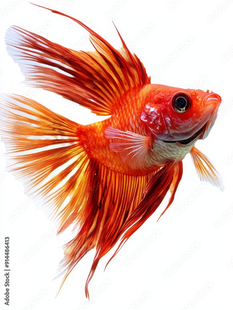 Fototapeta premium Orange Betta Fish with Flowing Fins