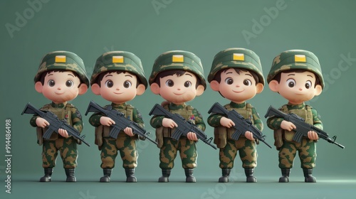 Cute baby soldier army wearing beautiful army uniform. cartoon Kids army parade. photo