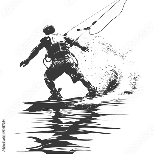 Wakeboarder Silhouette: Dynamic Watersports Action in Monochrome