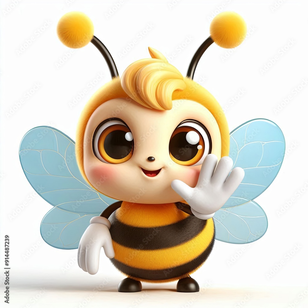 Fototapeta premium Cute Bee Waving Hand Cartoon , 3d Generative aI