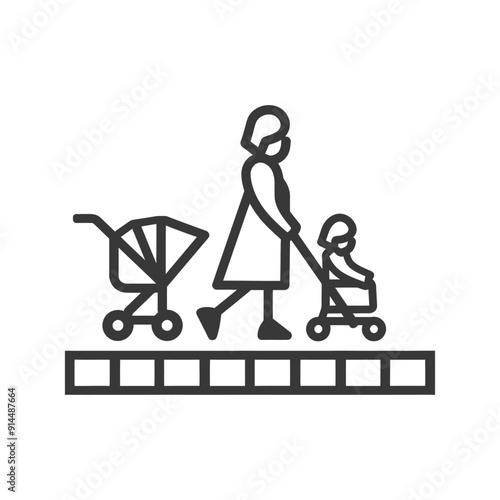Mother, Stroller, and Toddler on Tactile Paving Line Art