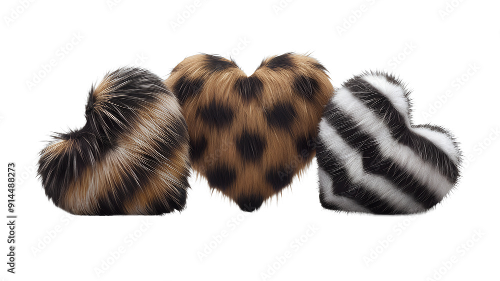 Obraz premium Three hearts with tiger, leopard and zebra patterns