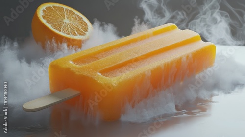 Orange popsicle melting food smoke pipe ice pop. photo