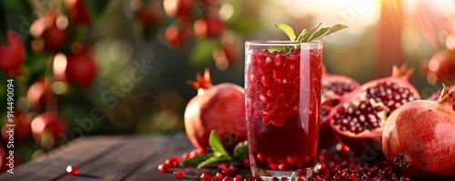 Glass of fresh pomegranate juice, 4K hyperrealistic photo photo