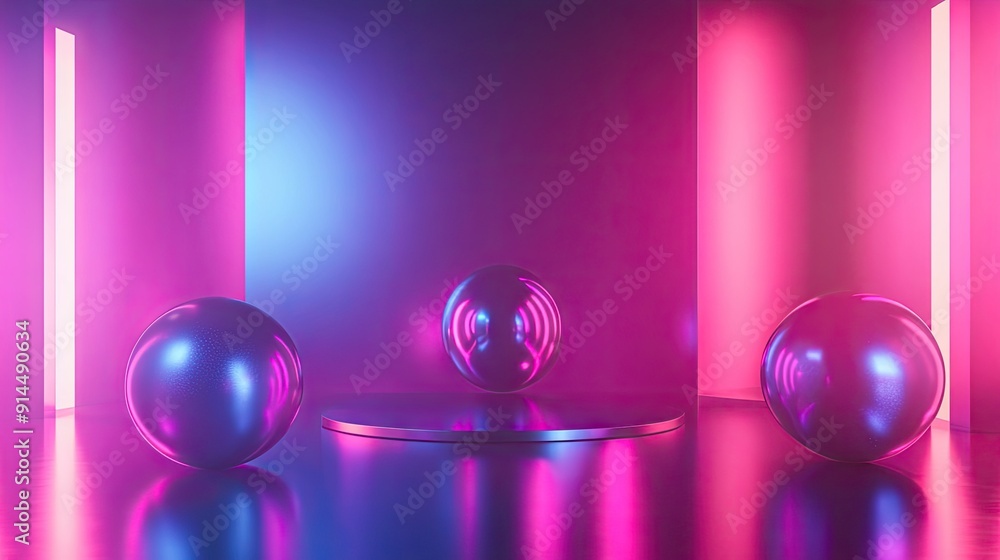 3D render of sleek, shiny shapes with luminous elegance, set against a neon gradient stage. Perfect for modern and high-tech design themes. 3D render of sleek, shiny shapes with luminous elegance, set against a neon gradient stage. Perfect for modern and high-tech design themes.