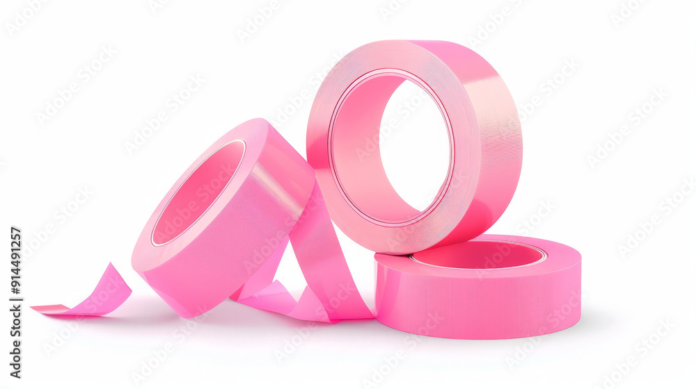pink adhesive sticky tapes set isolated on white background pink adhesive sticky tapes set isolated on white background