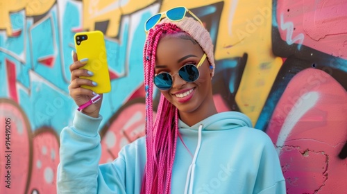 The woman with pink braids photo