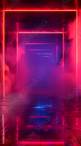 Neon Tunnel with Pink and Blue Lighting in Perspective photo