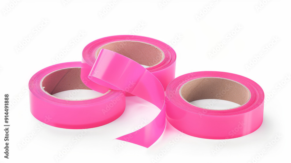 pink adhesive sticky tapes set isolated on white background pink adhesive sticky tapes set isolated on white background