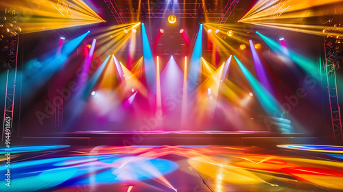 Vibrant Stage Lights Illuminating an Empty Dance Floor photo