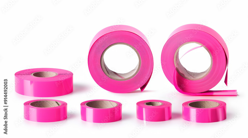 pink adhesive sticky tapes set isolated on white background pink adhesive sticky tapes set isolated on white background