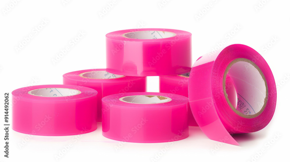 pink adhesive sticky tapes set isolated on white background pink adhesive sticky tapes set isolated on white background