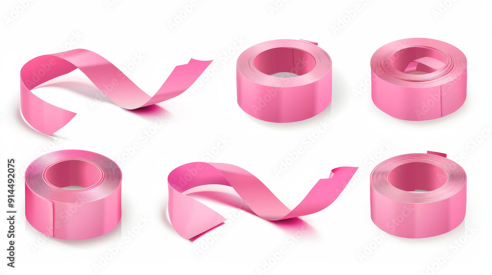 pink adhesive sticky tapes set isolated on white background pink adhesive sticky tapes set isolated on white background