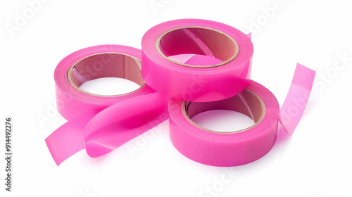 pink adhesive sticky tapes set isolated on white background