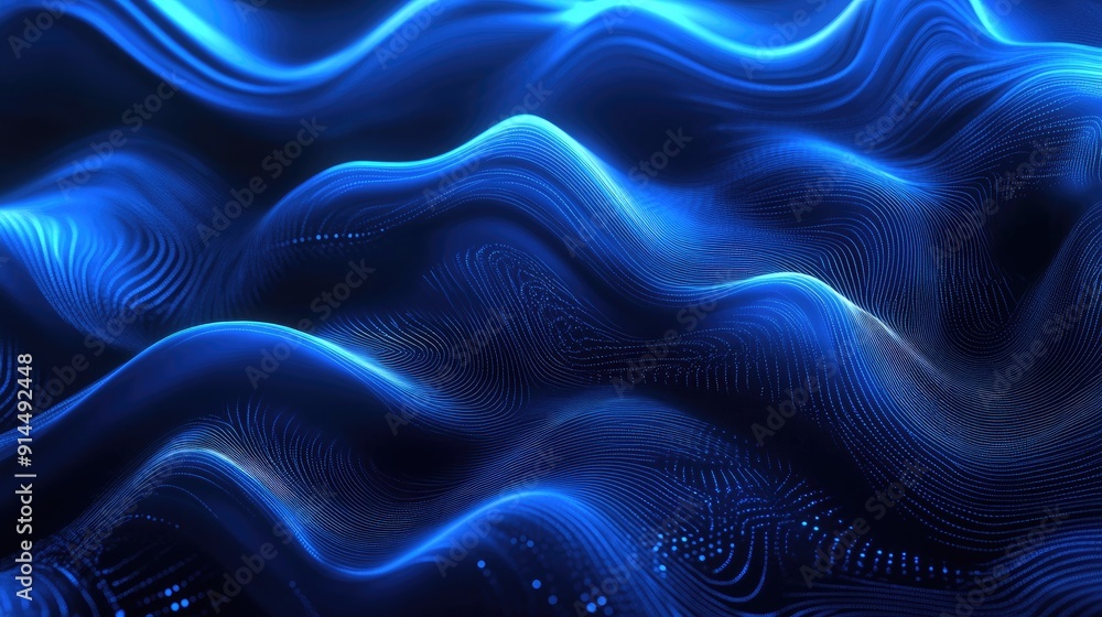 Abstract dark blue backdrop with luminous wave patterns, perfect for high-tech and modern projects. Abstract dark blue backdrop with luminous wave patterns, perfect for high-tech and modern projects.
