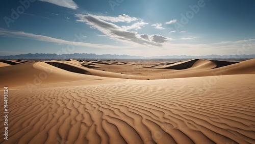 Fototapeta Naklejka Na Ścianę i Meble -  Sand ripples in an open desert with small sand dunes.