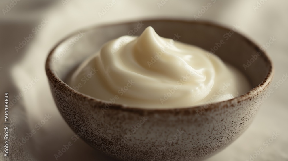 Creamy Homemade Mayonnaise Displayed in a Rustic Bowl on a Wooden Table Creamy Homemade Mayonnaise Displayed in a Rustic Bowl on a Wooden Table