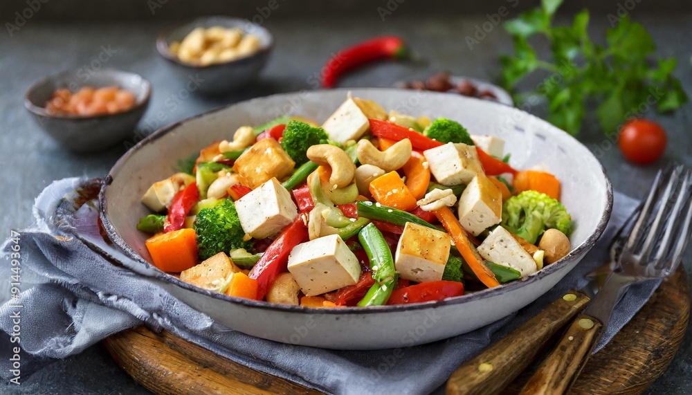 Colorful Vegetable Stir-Fry with Tofu and Cashews Colorful Vegetable Stir-Fry with Tofu and Cashews