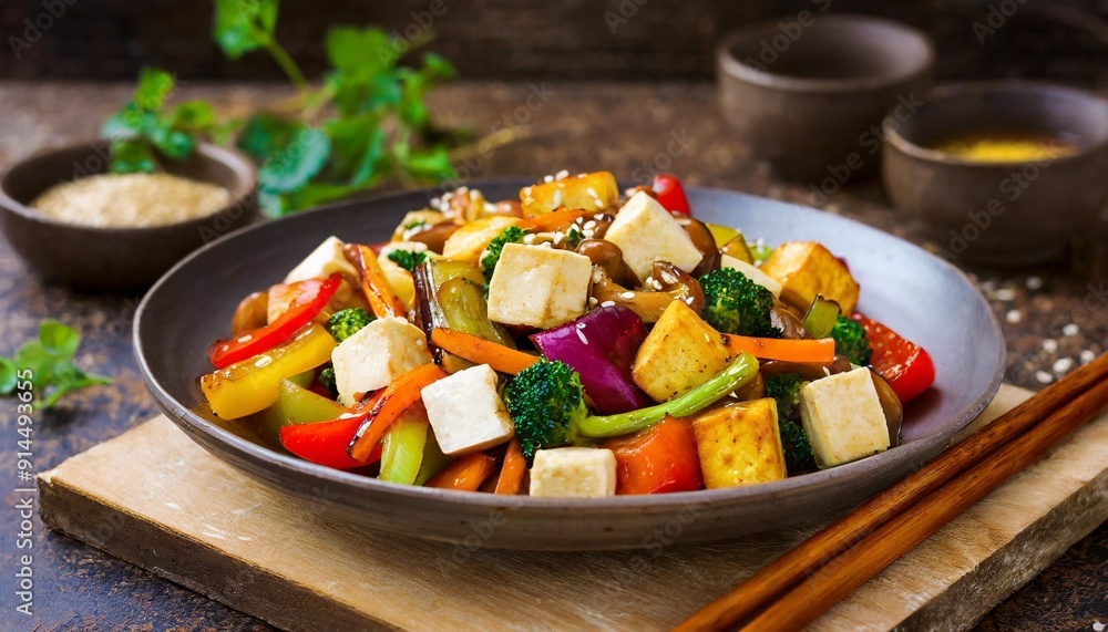 Colorful Vegetable Stir-Fry with Tofu and Soy Sauce Colorful Vegetable Stir-Fry with Tofu and Soy Sauce