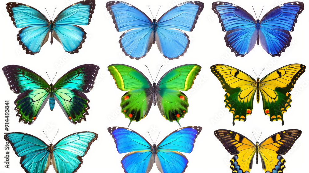 set of colorful butterflies isolated on white background set of colorful butterflies isolated on white background
