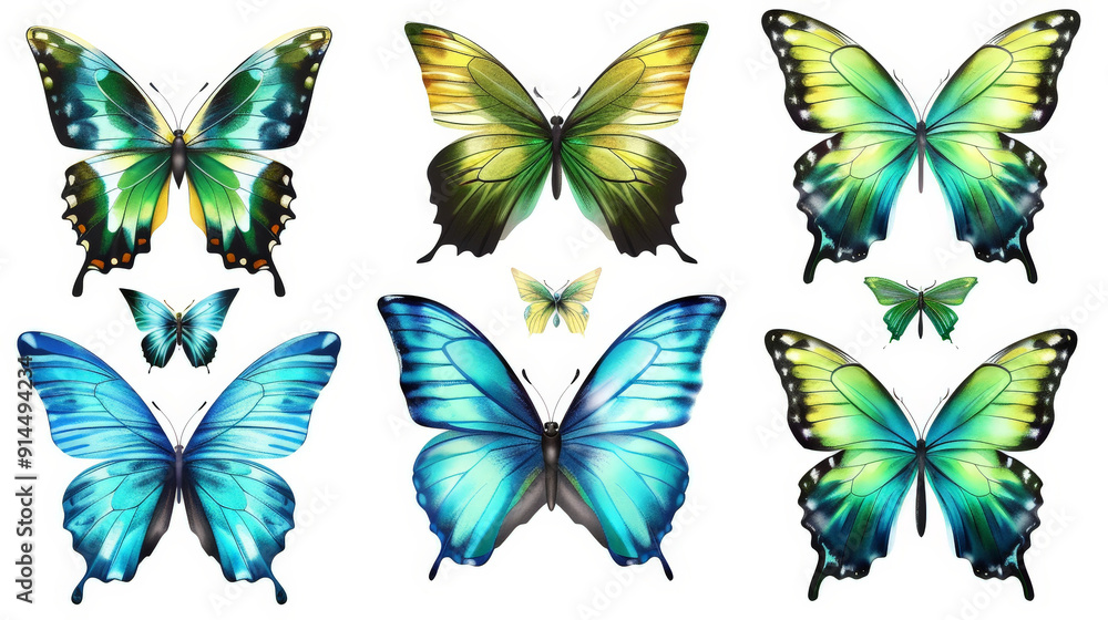set of colorful butterflies isolated on white background set of colorful butterflies isolated on white background