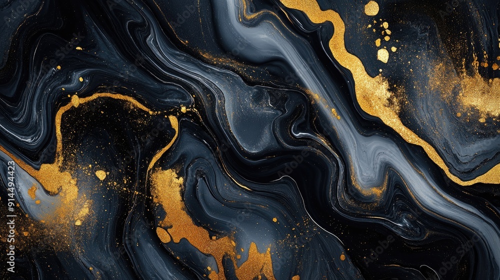 Abstract marble background with fluid art painting in alcohol ink style, blending black and gold colors for a beautiful swirl effect. Abstract marble background with fluid art painting in alcohol ink style, blending black and gold colors for a beautiful swirl effect.