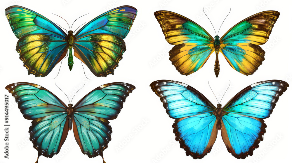set of colorful butterflies isolated on white background set of colorful butterflies isolated on white background
