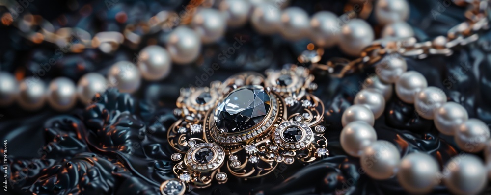 Baroque-inspired diamond pendant with ornate details and pearls, 4K hyperrealistic photo Baroque-inspired diamond pendant with ornate details and pearls, 4K hyperrealistic photo
