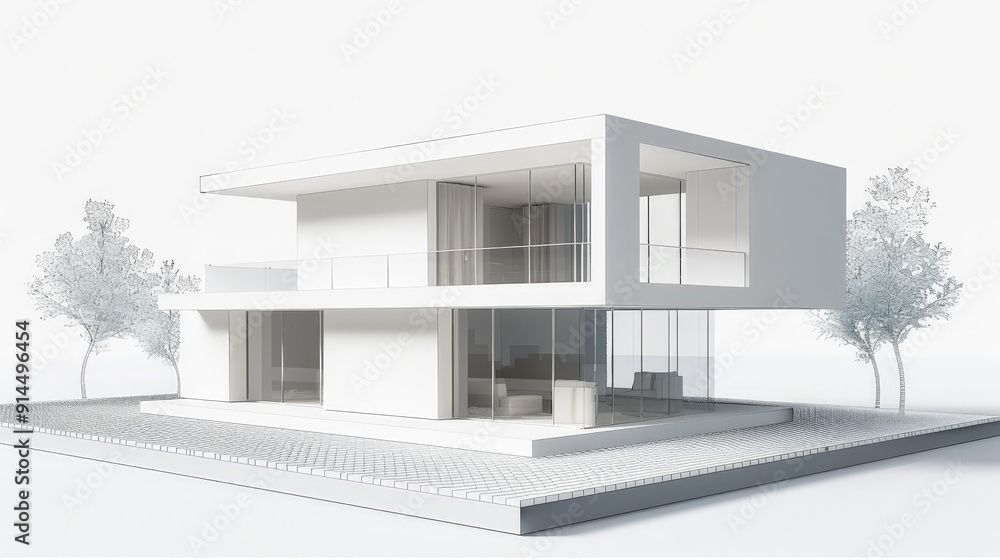 simple modern white house model isolated on white simple modern white house model isolated on white
