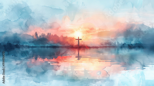 Christian cross sunset landscape faith hope resurrection Jesus God belief spiritual religion christianity bible heaven