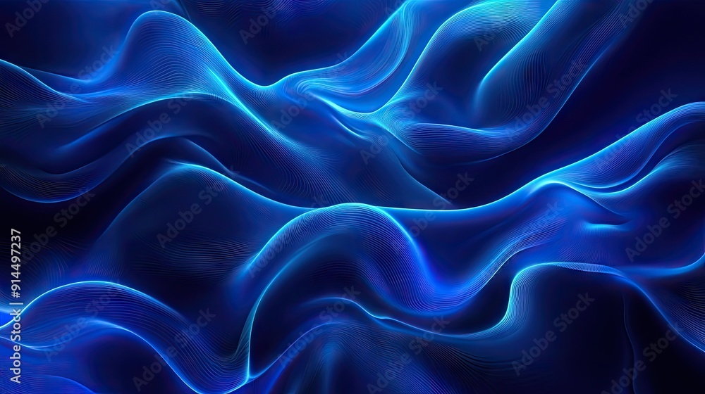 Obraz premium Blue neon background with soft, elegant waves for a premium look. Suitable for wallpapers, banners, and posters.