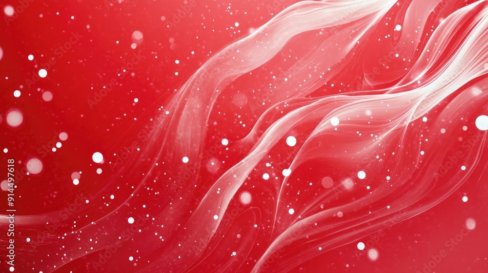 Bold red abstract background featuring flowing waves and white dots, ideal for contemporary designs and eye-catching visuals. Bold red abstract background featuring flowing waves and white dots, ideal for contemporary designs and eye-catching visuals.