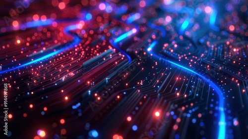 Abstract Blue and Red Circuit Board Lights.