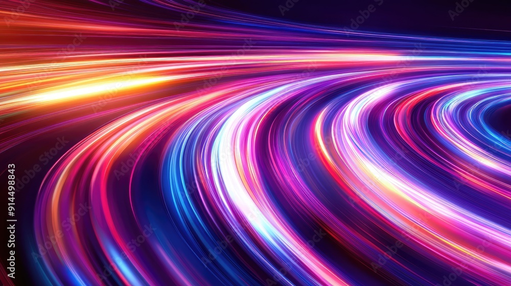 Colorful light trails with a long time exposure motion blur effect, creating a dynamic and vibrant vector illustration of flowing lights Colorful light trails with a long time exposure motion blur effect, creating a dynamic and vibrant vector illustration of flowing lights