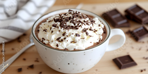 Hot chocolate topped with creamy whipped cream