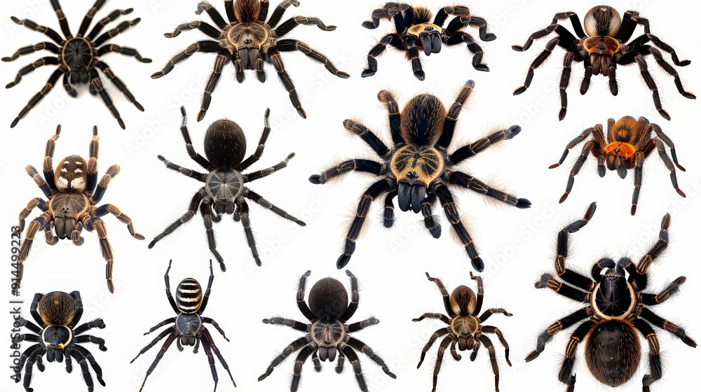 set of spider on a white background set of spider on a white background