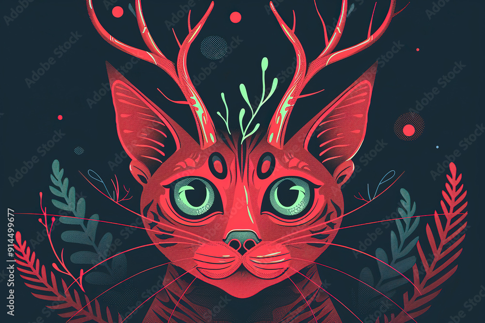 A cat with deer antlers on its head A cat with deer antlers on its head